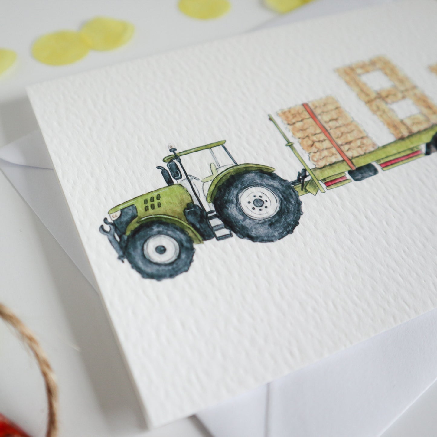 Green Tractor and Trailer 8th Birthday Card