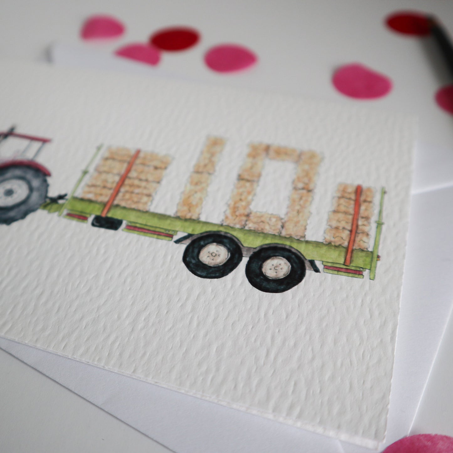 Red Tractor and Trailer 10th Birthday Card