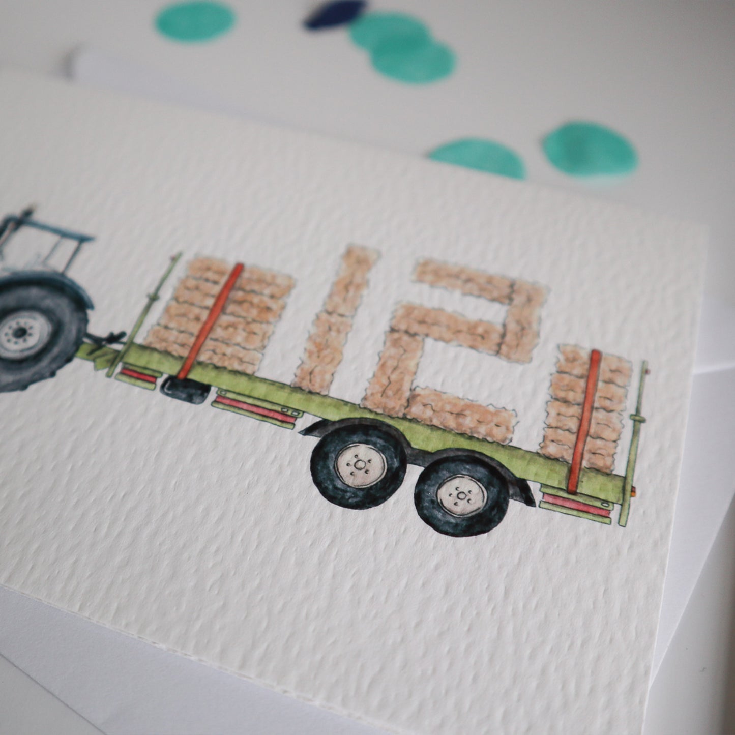 Blue Tractor and Trailer 12th Birthday Card