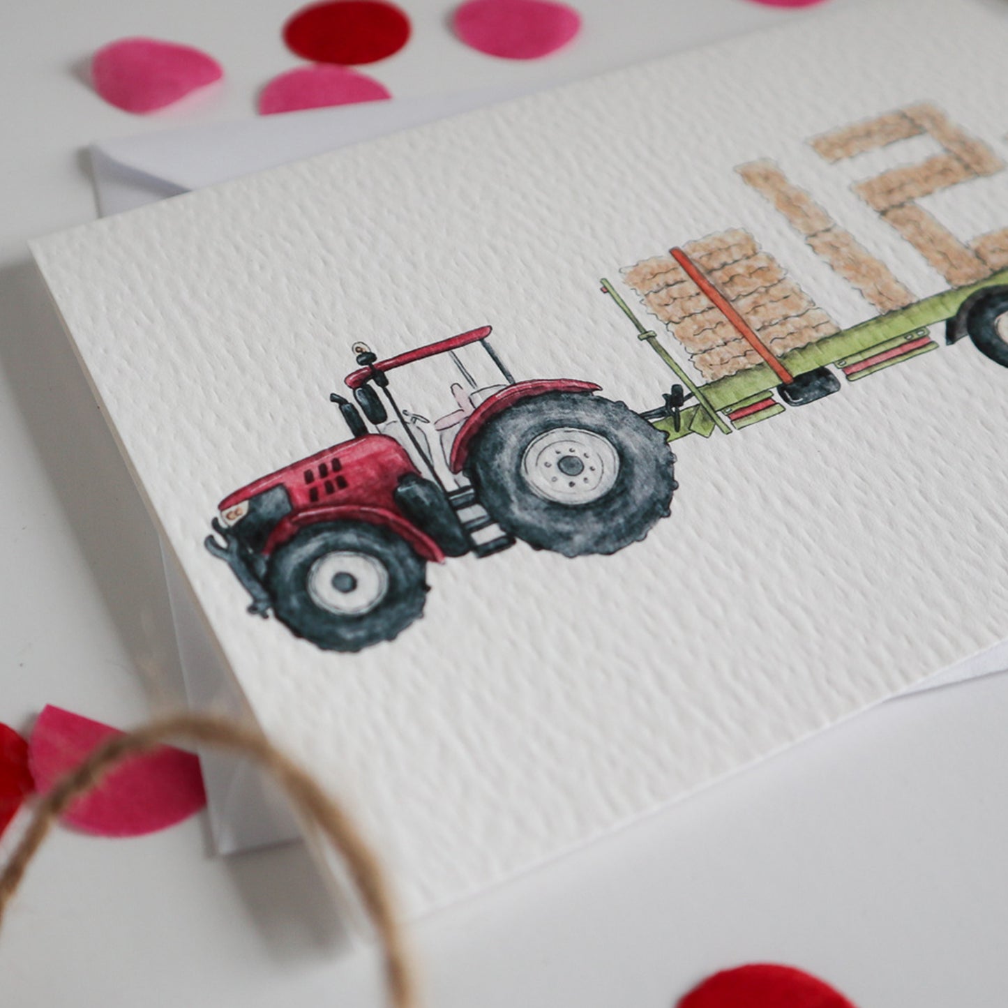 Red Tractor and Trailer 12th Birthday Card