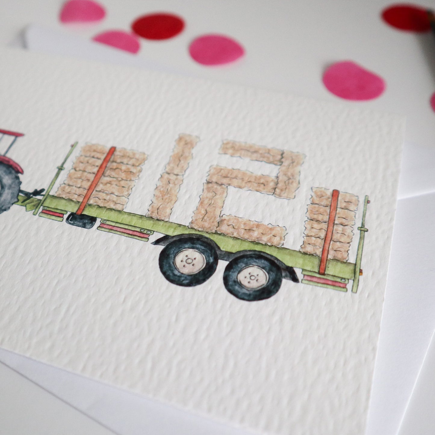 Red Tractor and Trailer 12th Birthday Card