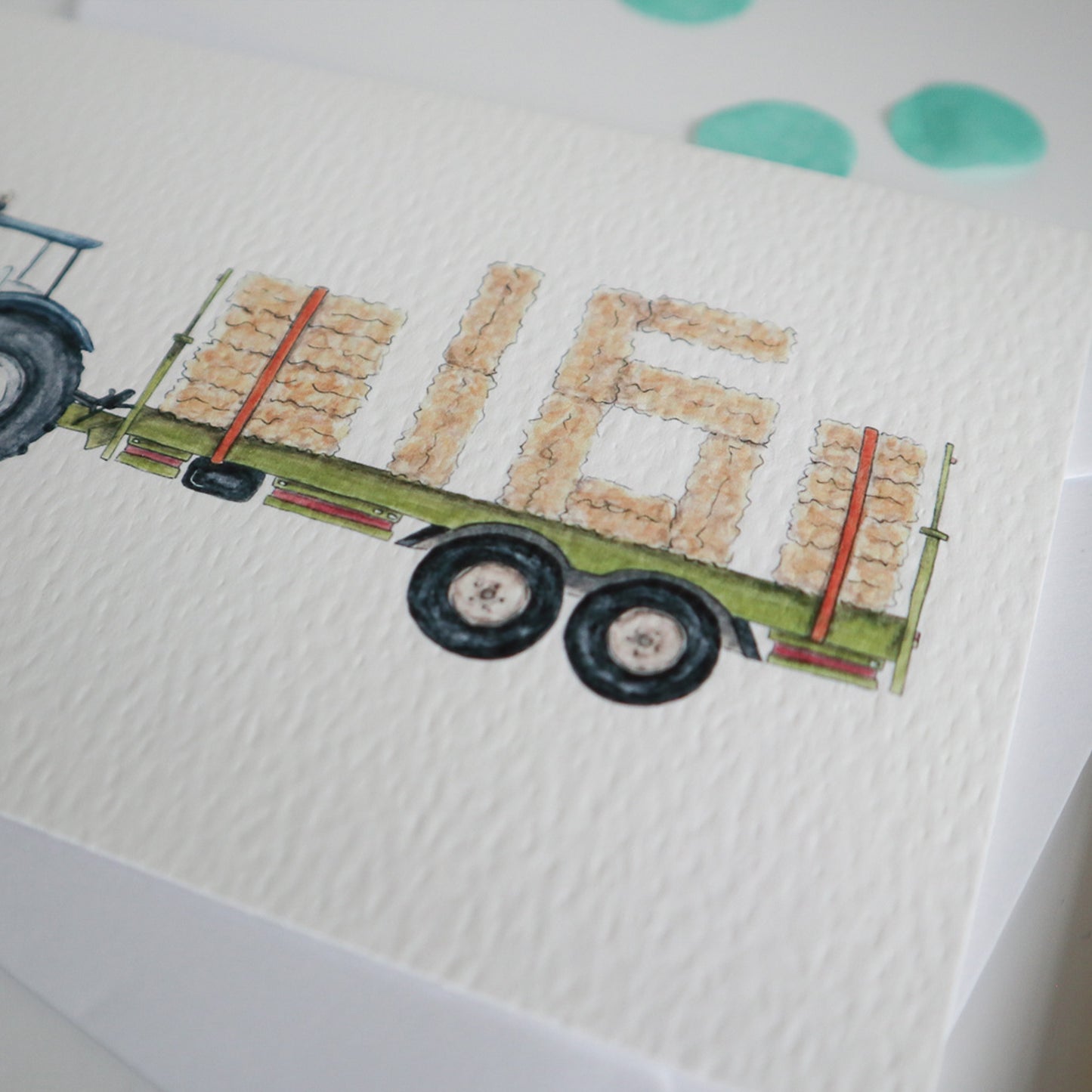 Blue Tractor and Trailer 16th Birthday Card