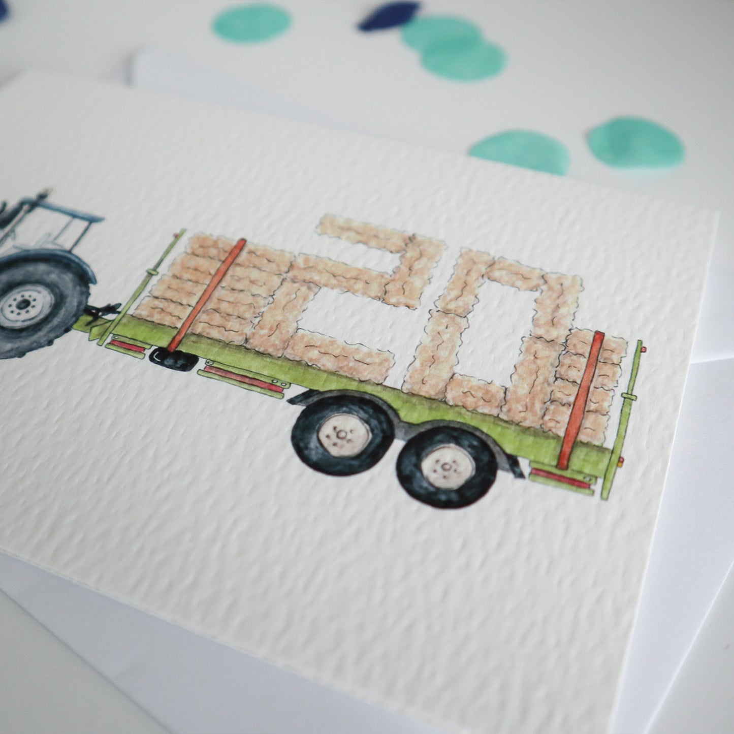 Blue Tractor and Trailer 20th Birthday Card