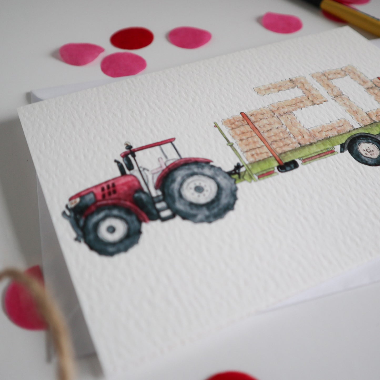 Red Tractor and Trailer 20th Birthday Card