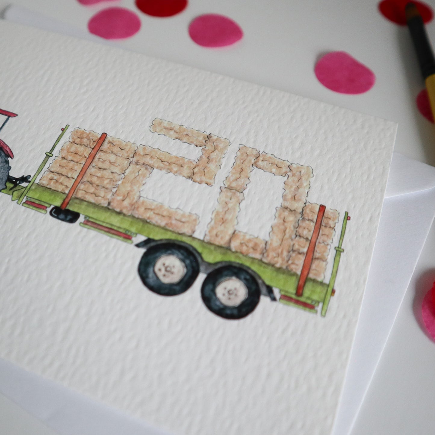 Red Tractor and Trailer 20th Birthday Card