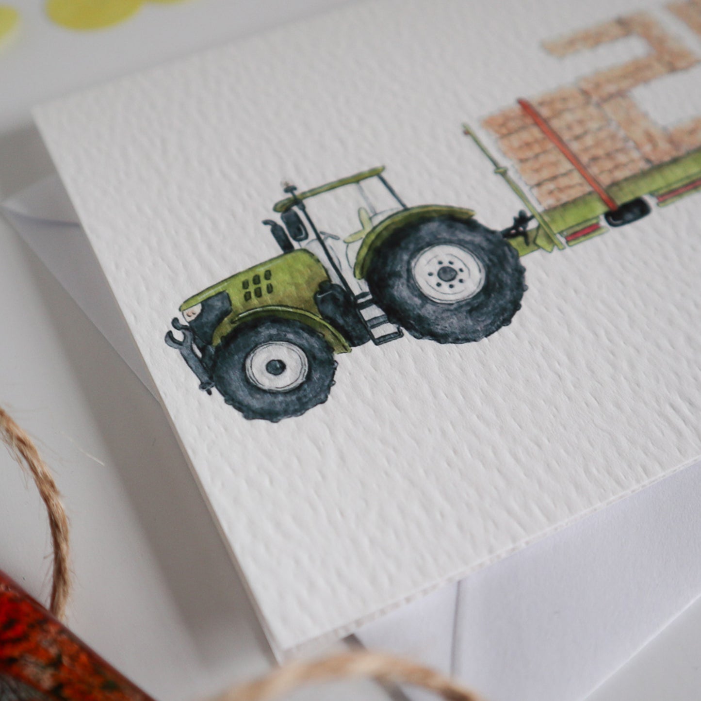 Green Tractor and Trailer 20th Birthday Card