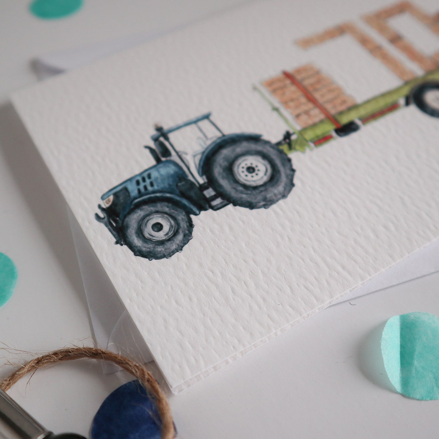Blue Tractor and Trailer 70th Birthday Card