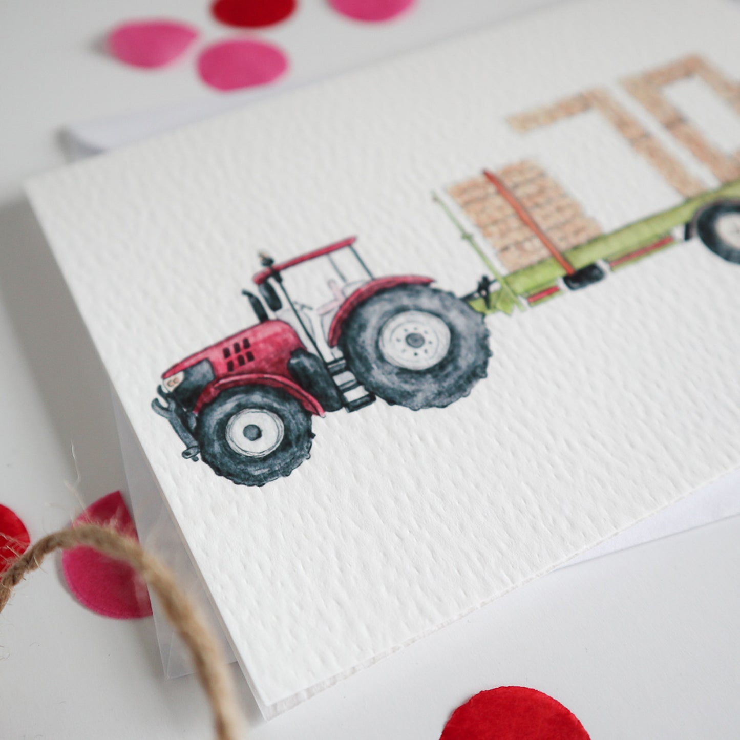 Red Tractor and Trailer 70th Birthday Card