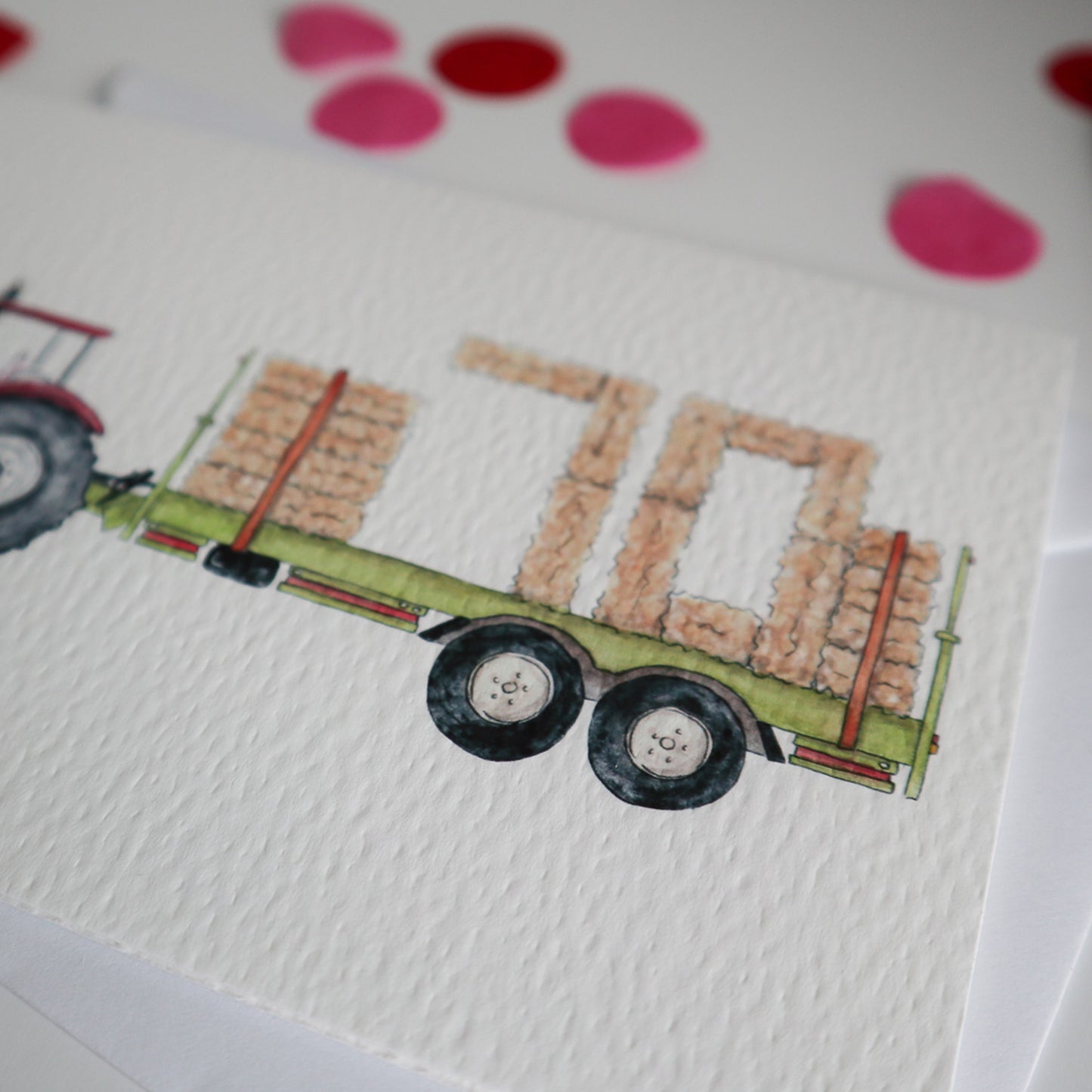 Red Tractor and Trailer 70th Birthday Card