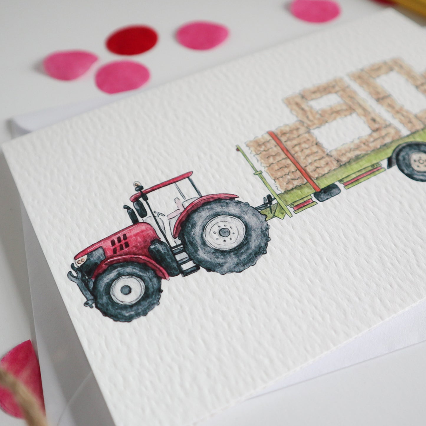 Red Tractor and Trailer 90th Birthday Card