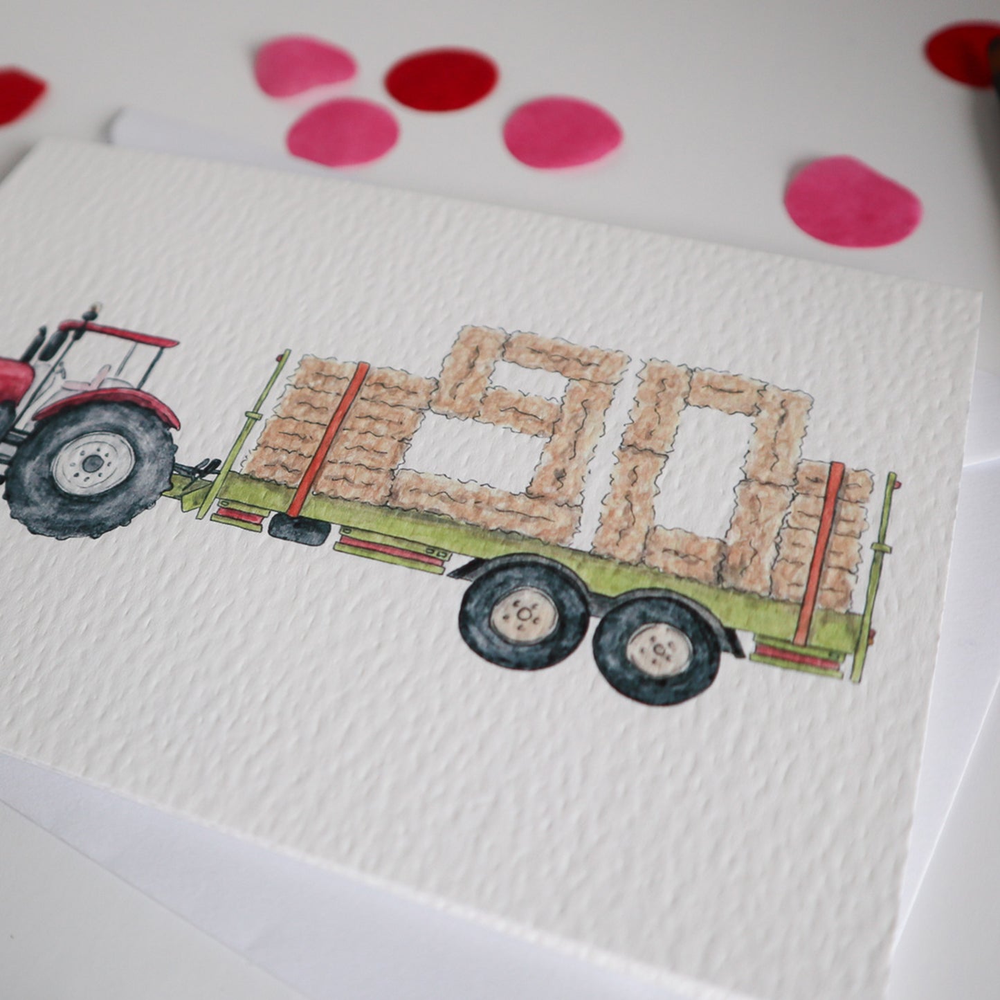 Red Tractor and Trailer 90th Birthday Card