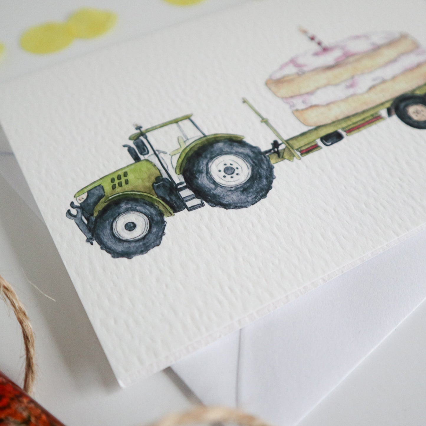 Green Tractor and Trailer Cake Birthday Card