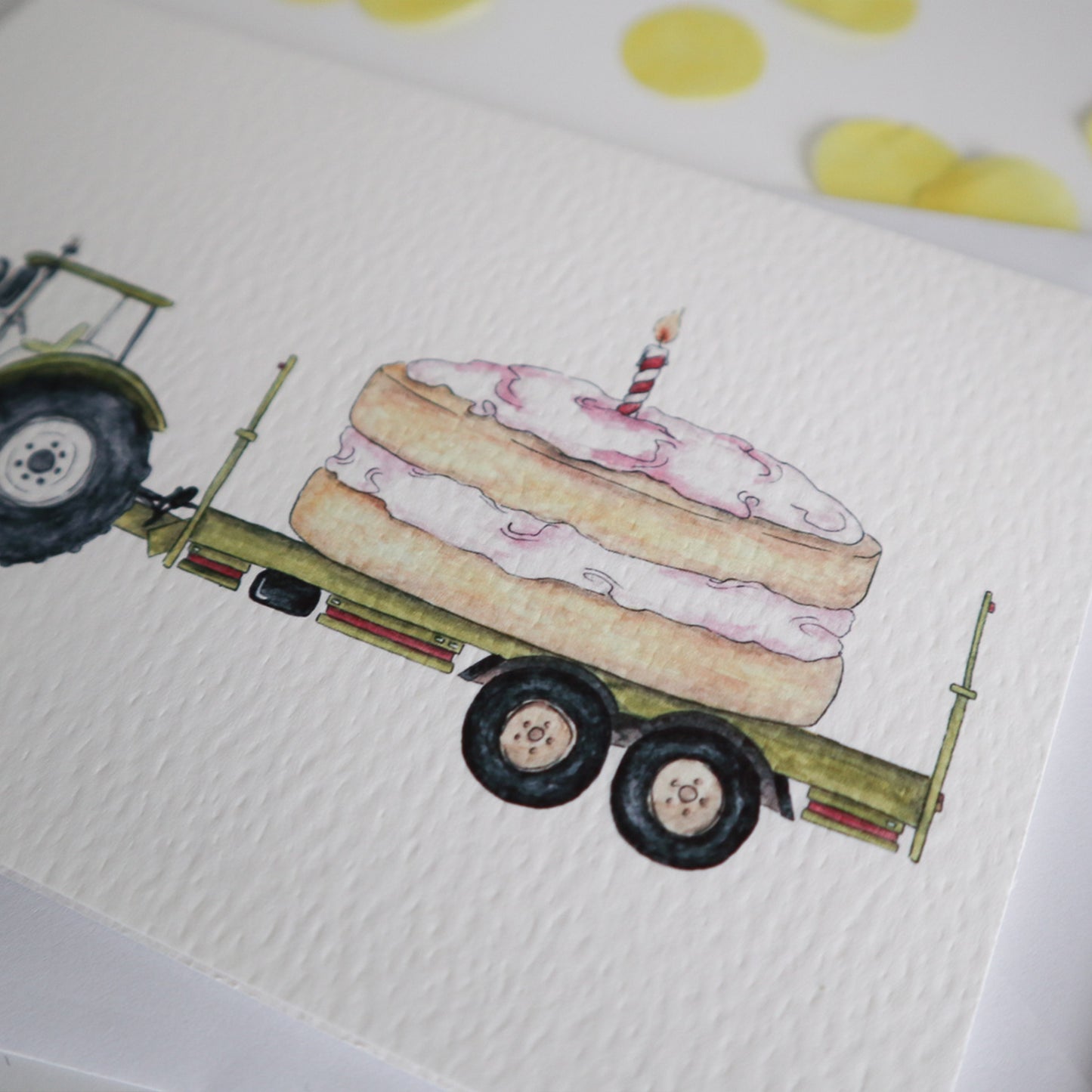 Green Tractor and Trailer Cake Birthday Card