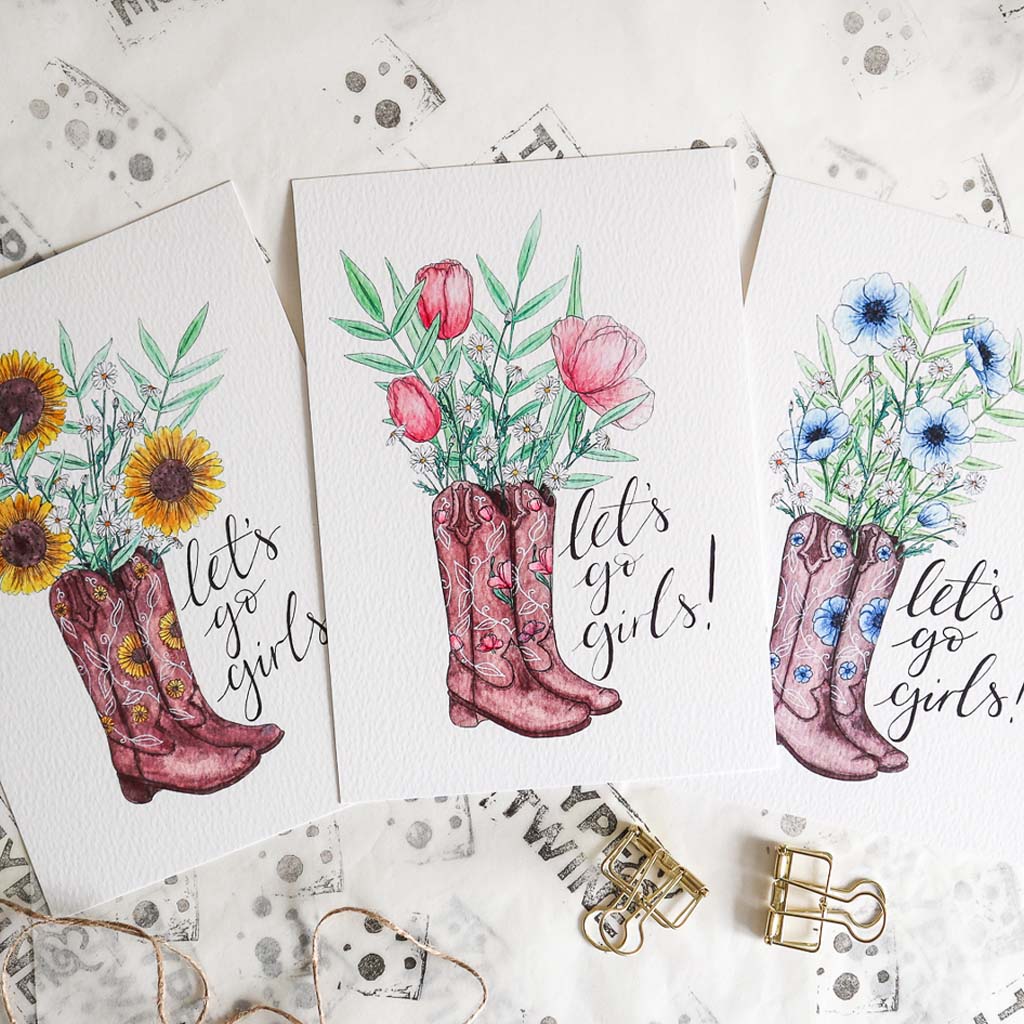 Let's Go Girls Cowgirl Boots Print