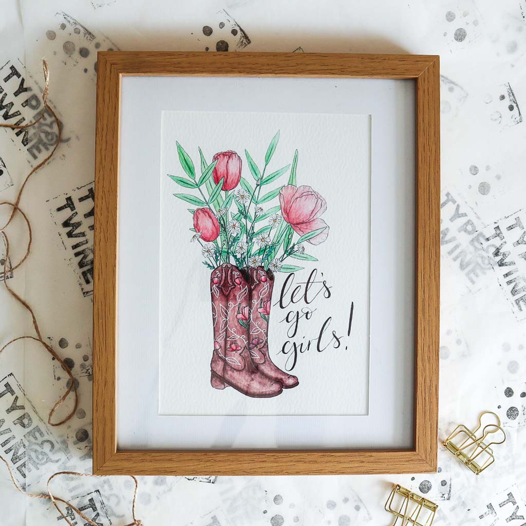 Let's Go Girls Cowgirl Boots Print