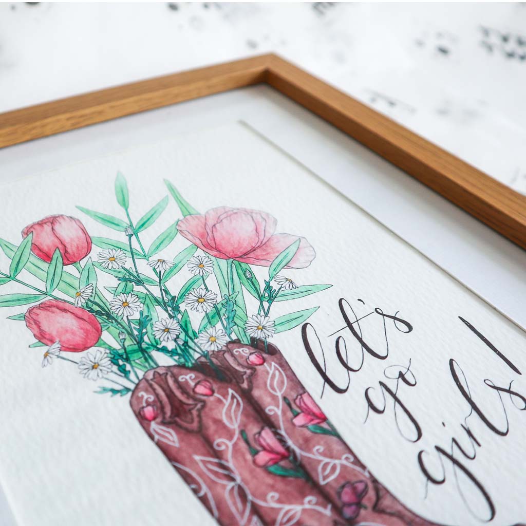 Let's Go Girls Cowgirl Boots Print