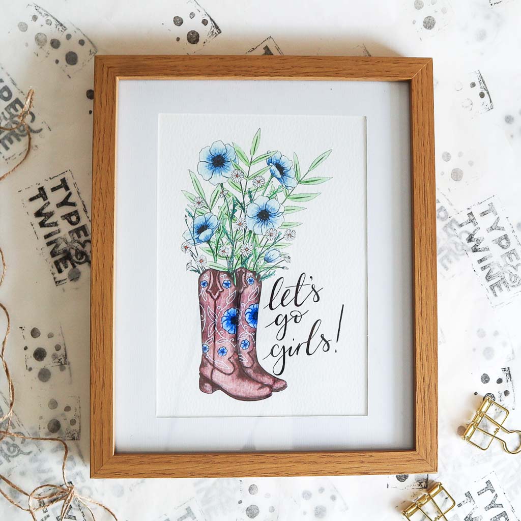 Let's Go Girls Cowgirl Boots Print