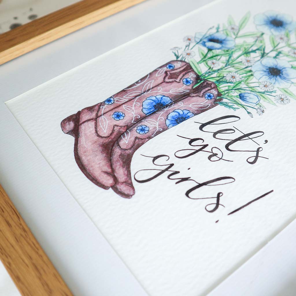 Let's Go Girls Cowgirl Boots Print