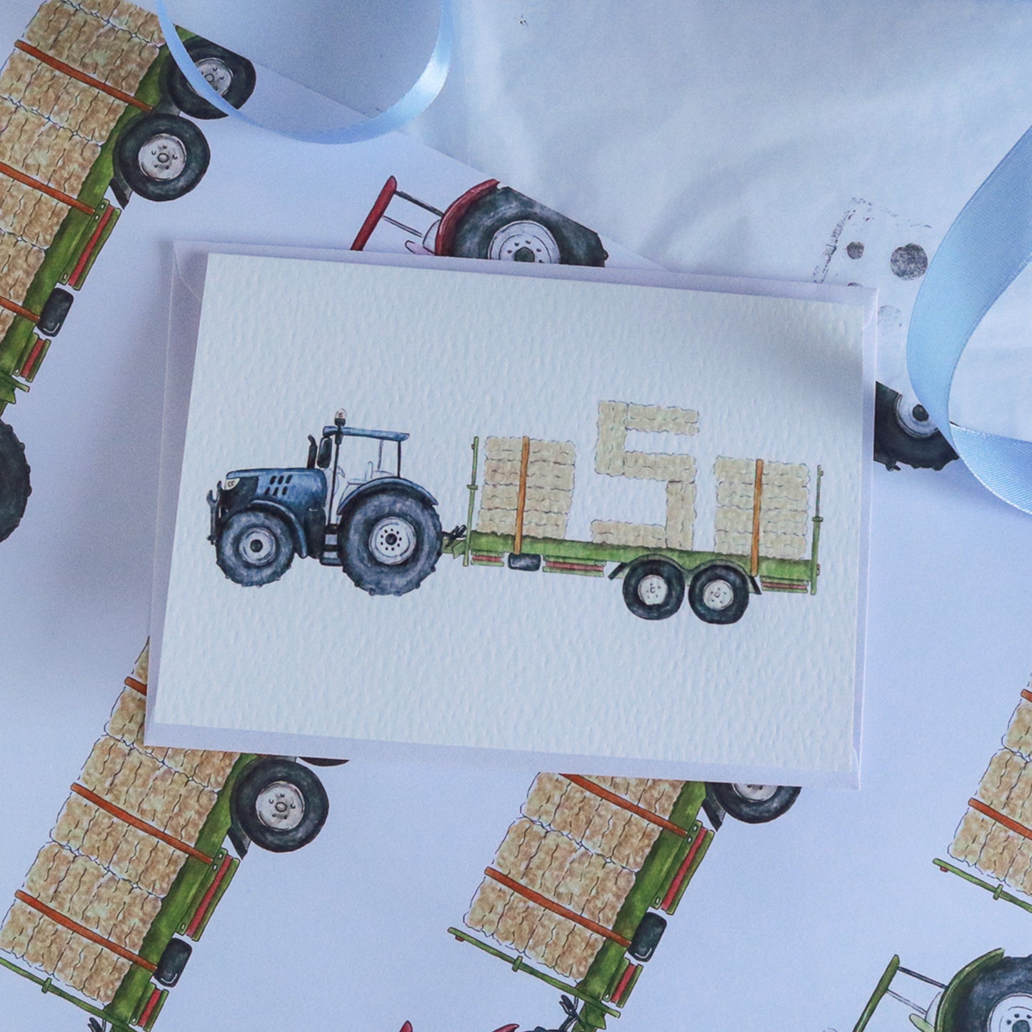 Tractor and Trailer Wrapping Paper Sheet & Card Bundle