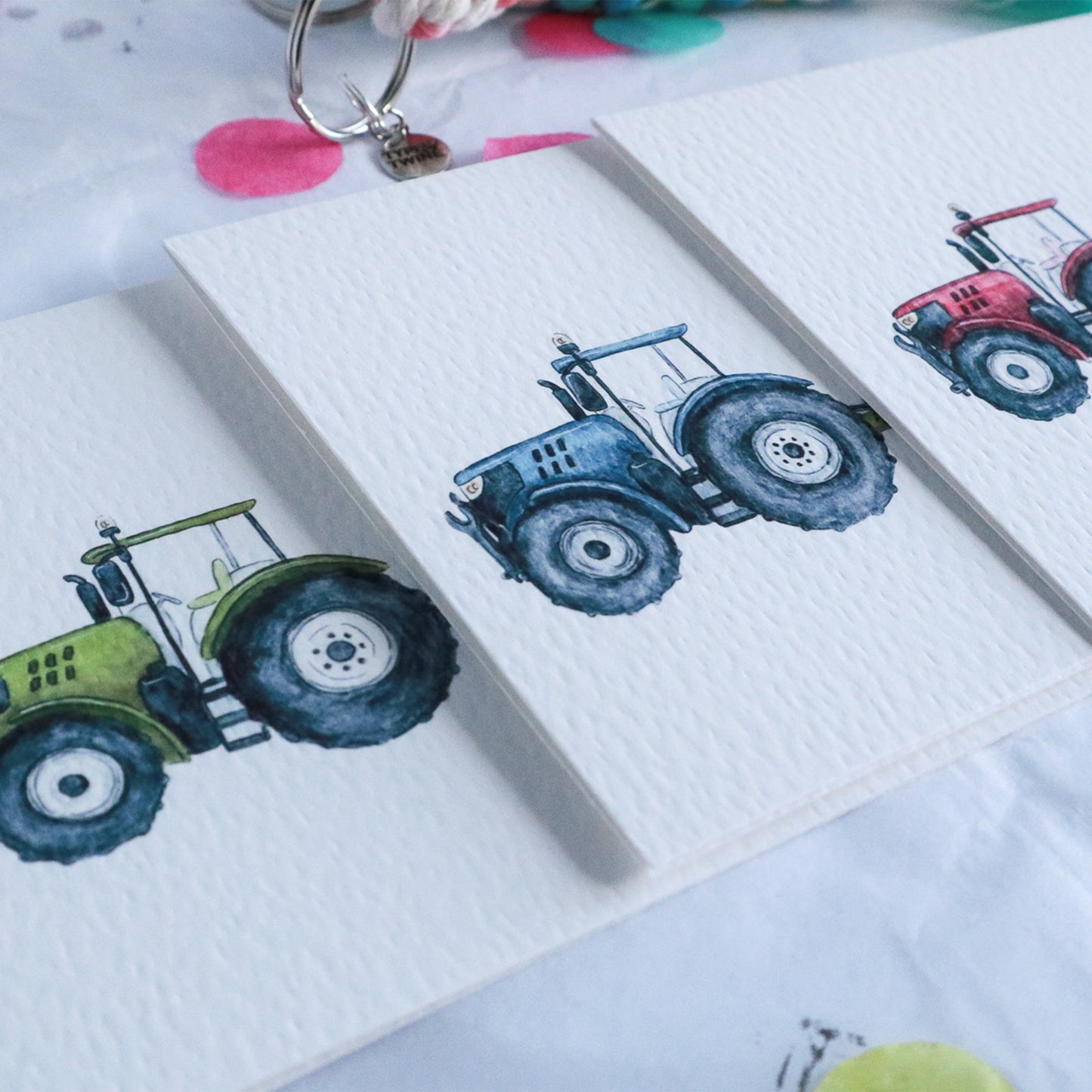 Blue Tractor and Trailer 3rd Birthday Card