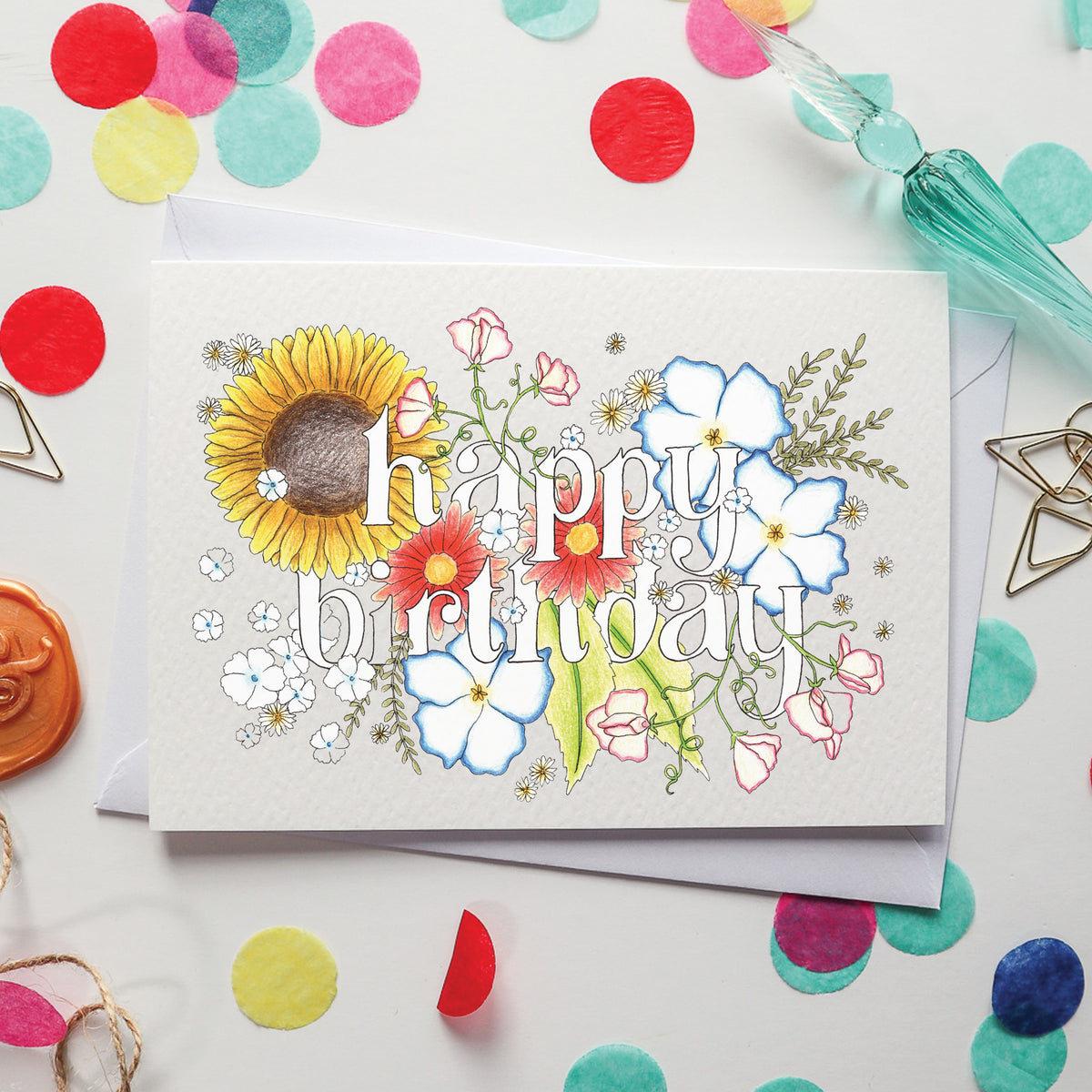 Happy Birthday Floral Lettering Card