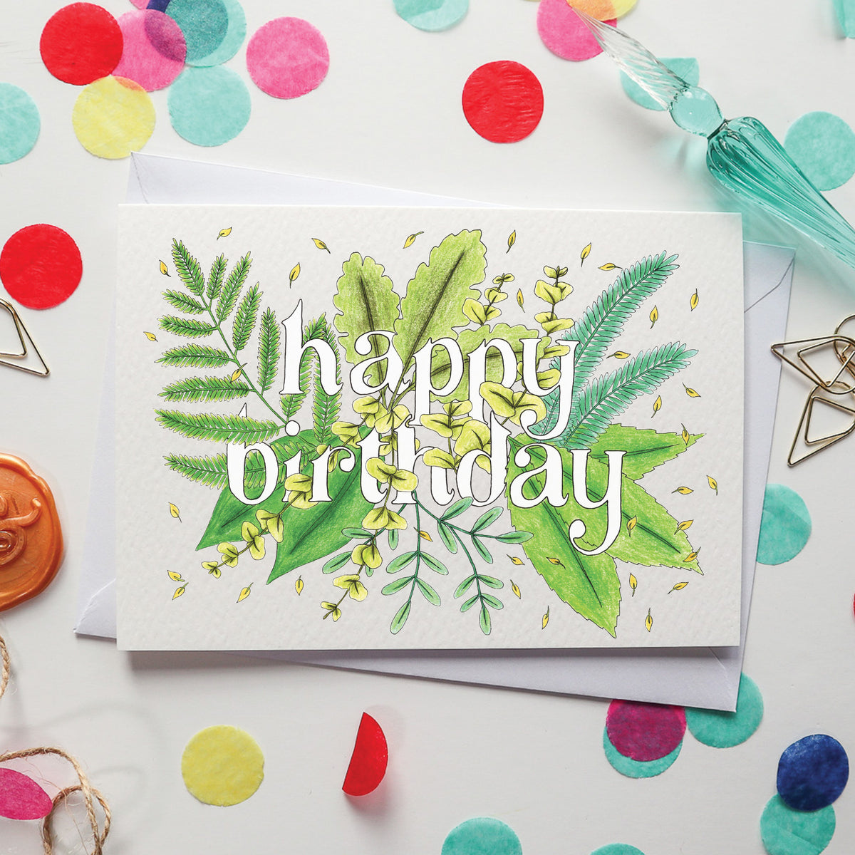 Happy Birthday Leaf Lettering Card