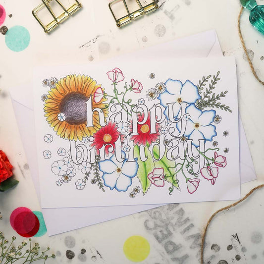 Happy Birthday Floral Lettering Card