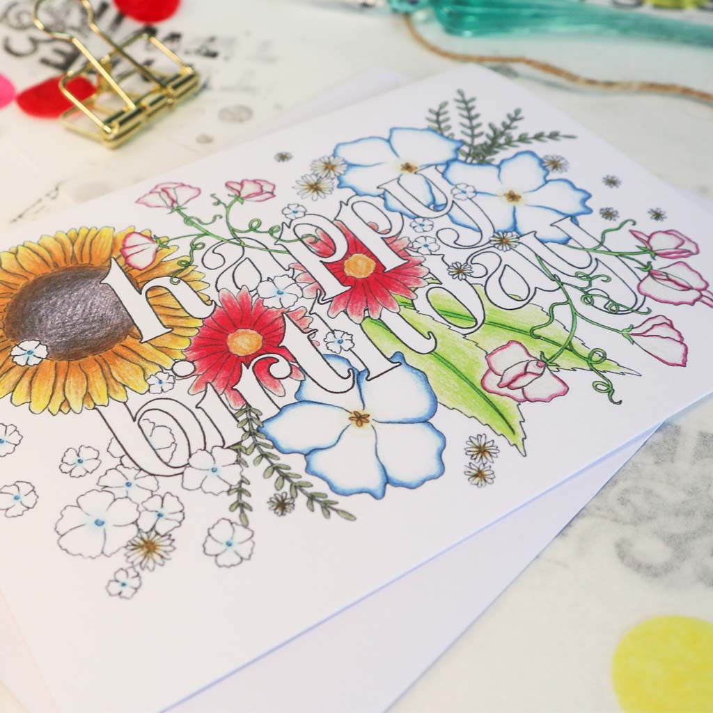 Happy Birthday Floral Lettering Card