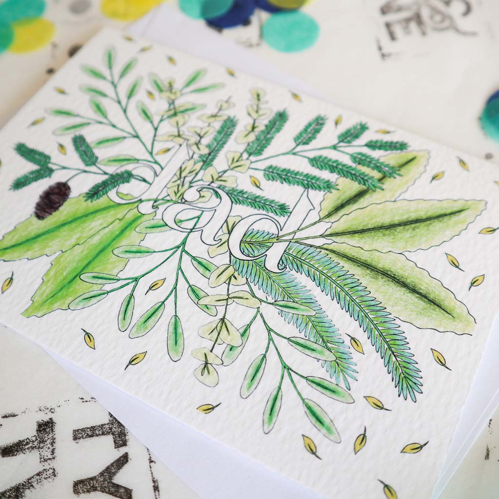 Dad Lettering & Leaf Foliage Card