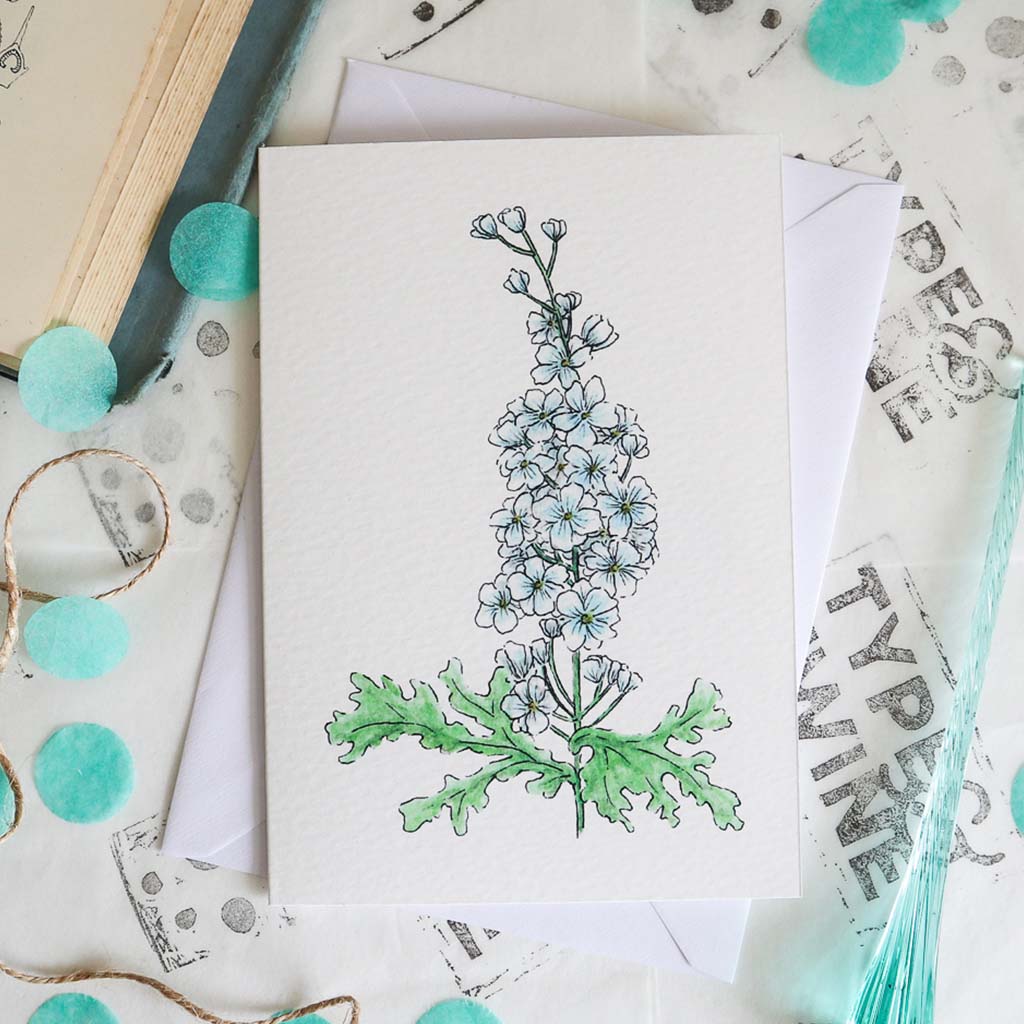 July Delphinium Birth Flower Card