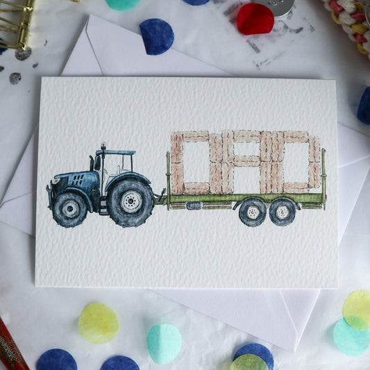 Blue Tractor and Trailer DAD Fathers Day Card