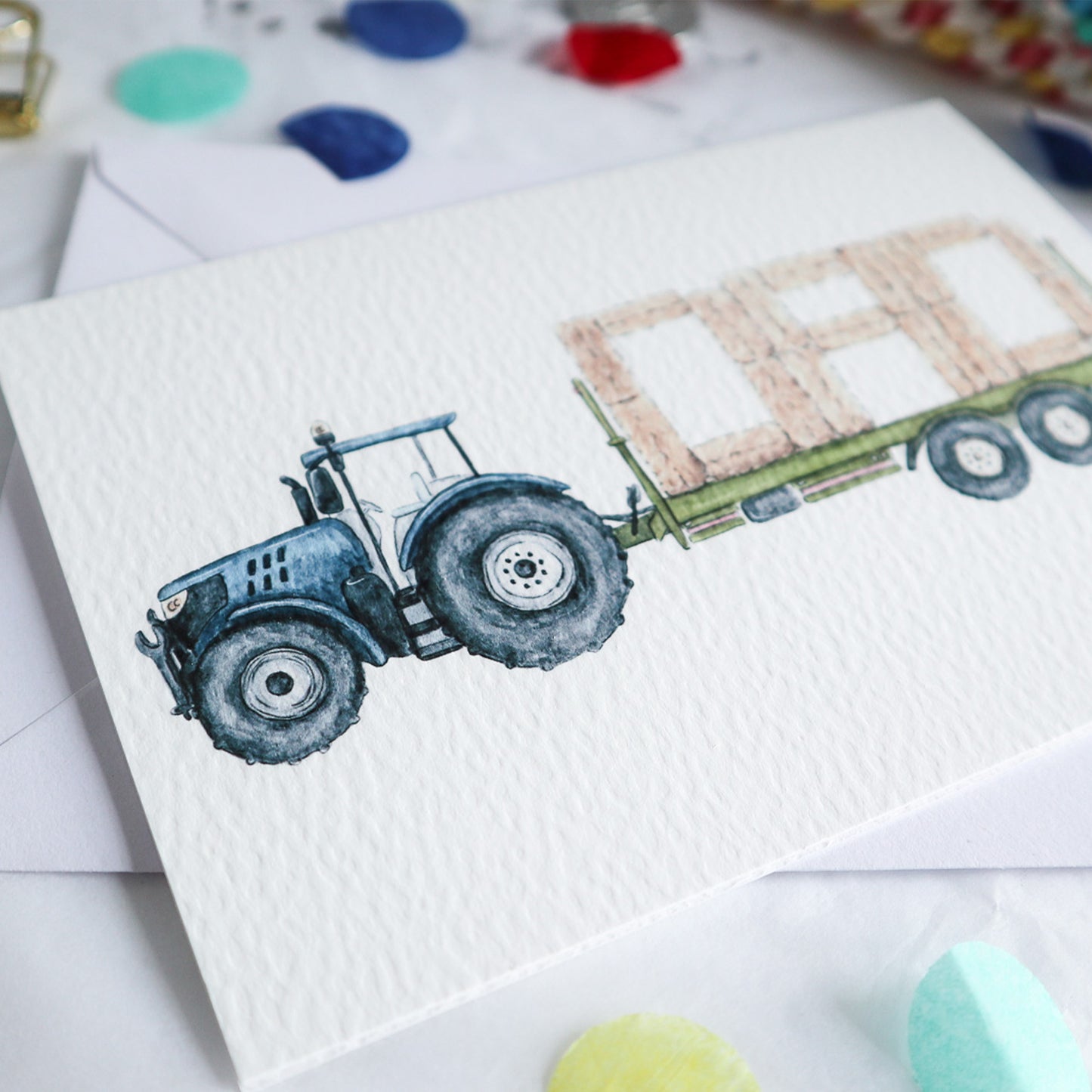 Blue Tractor and Trailer DAD Fathers Day Card