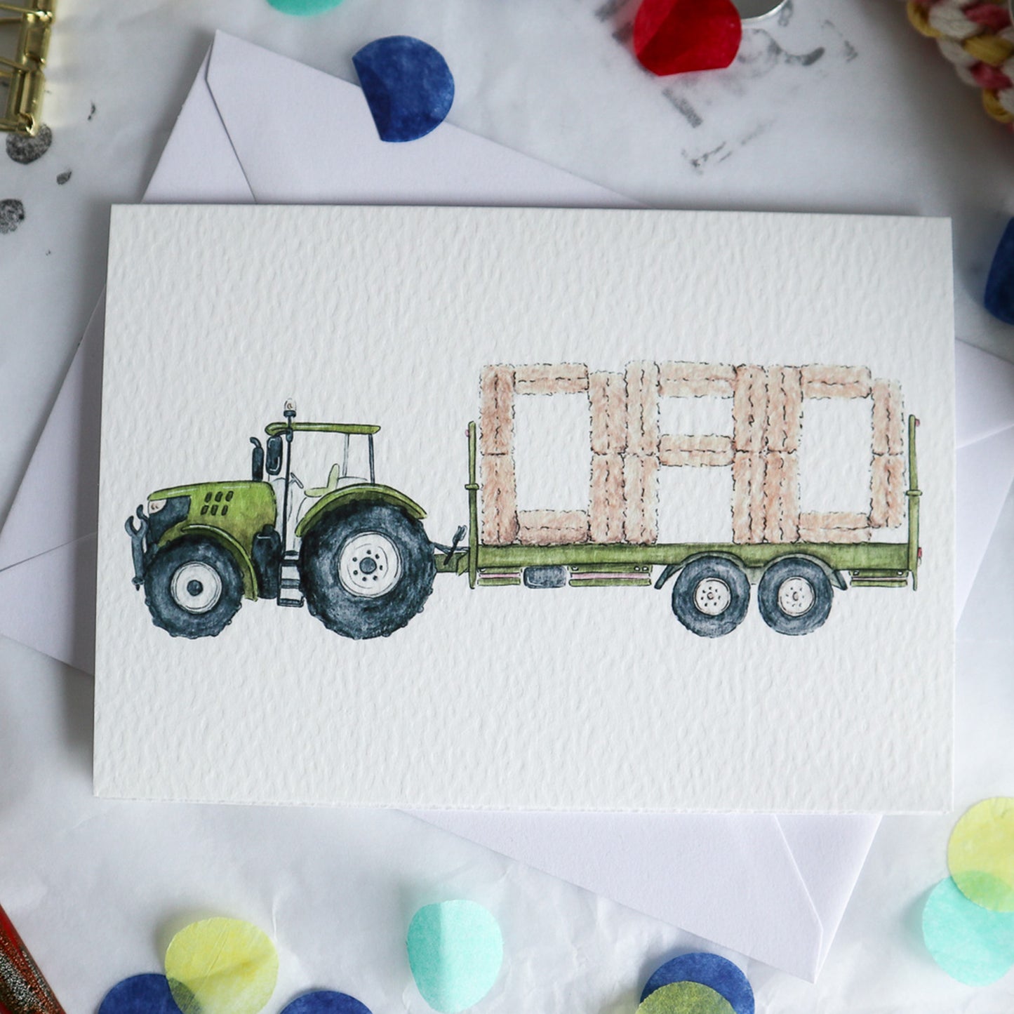 Green Tractor and Trailer DAD Fathers Day Card