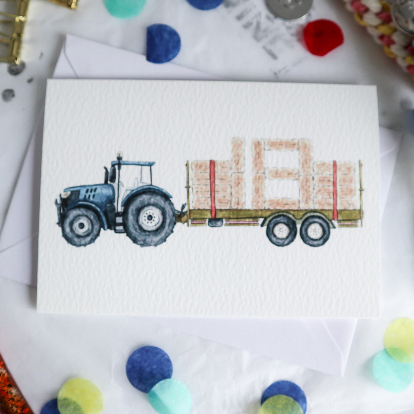 Blue Tractor and Trailer 18th Birthday Card