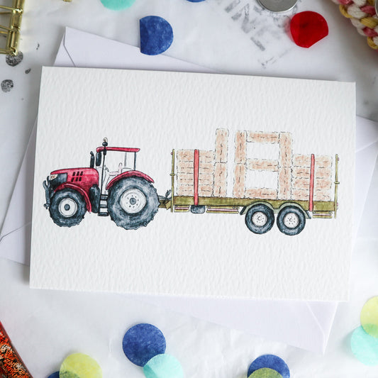 Red Tractor and Trailer 18th Birthday Card