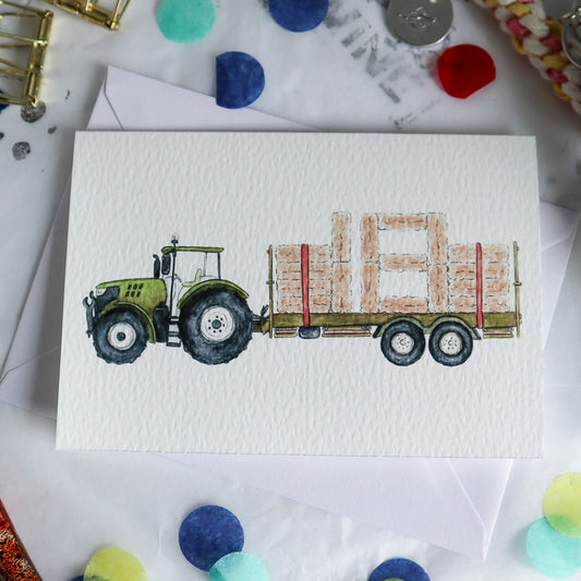 Green Tractor and Trailer 18th Birthday Card