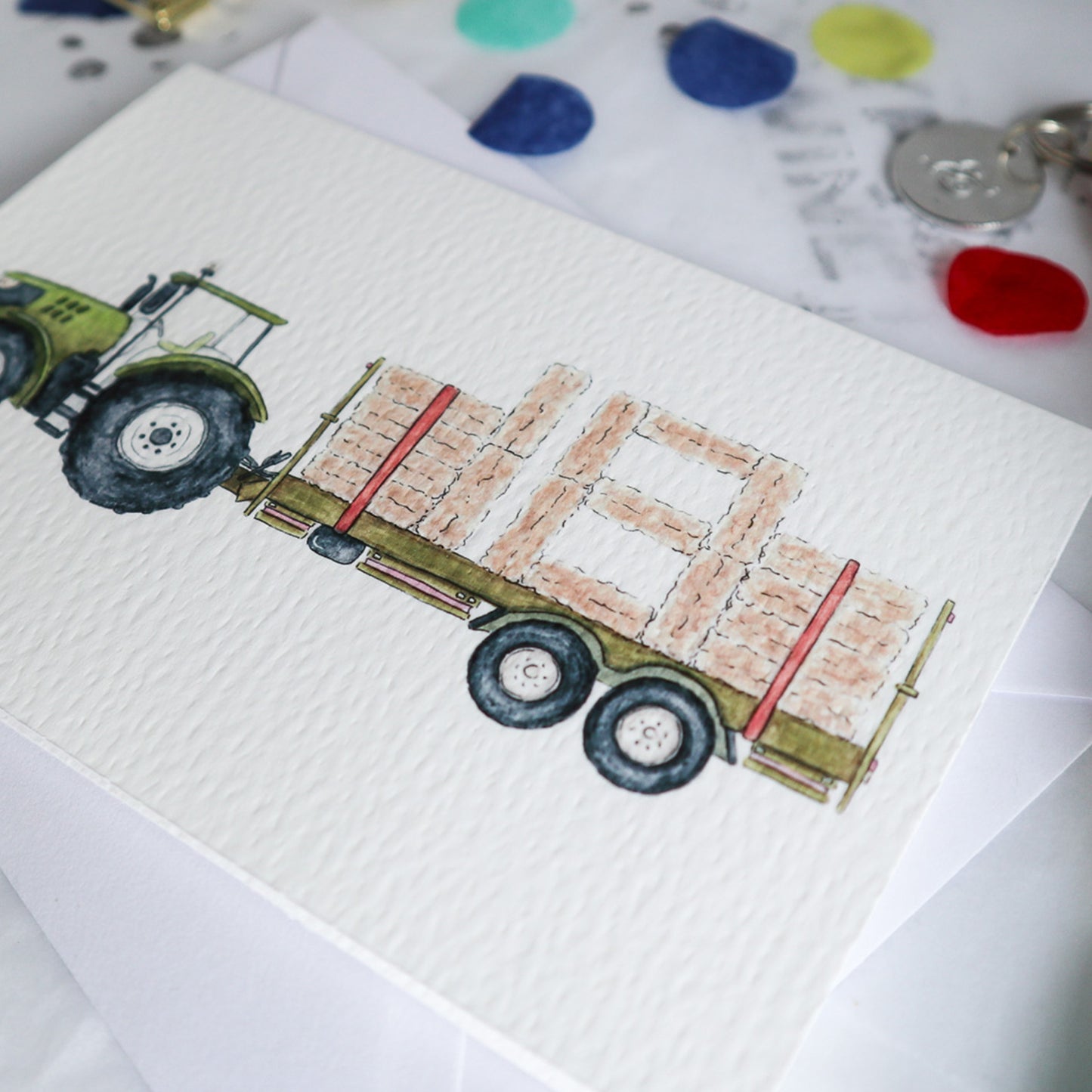 Green Tractor and Trailer 18th Birthday Card