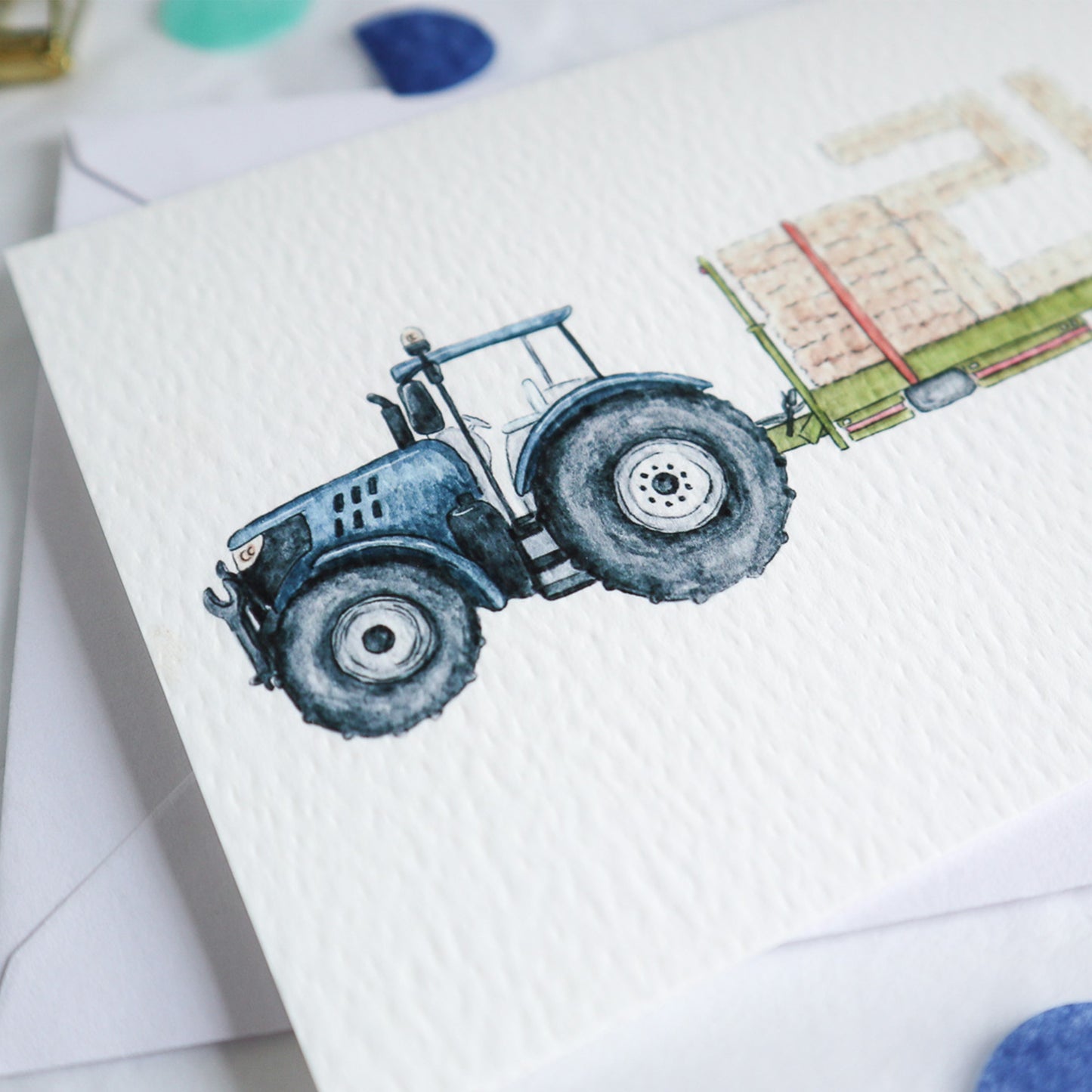 Green Tractor and Trailer 21st Birthday Card