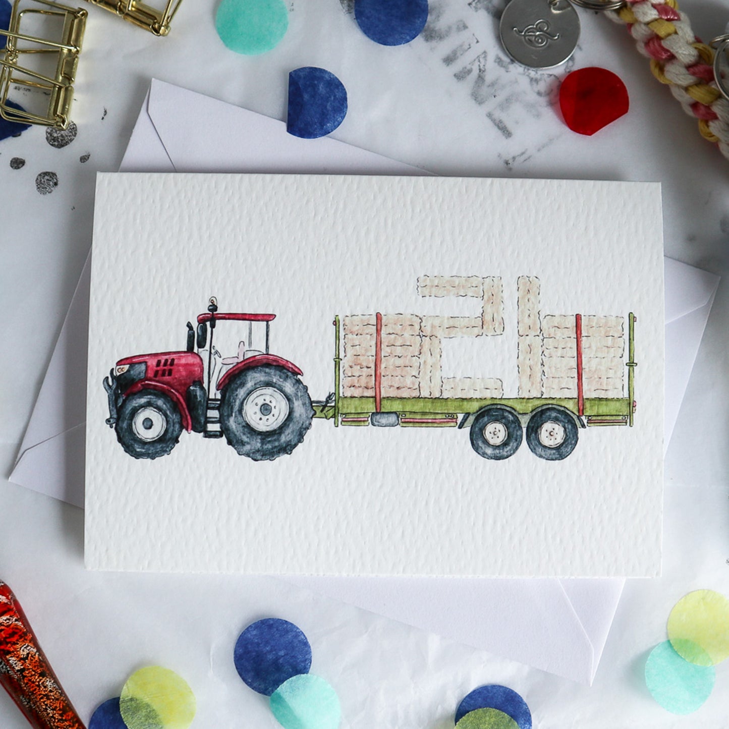 Red Tractor and Trailer 21st Birthday Card