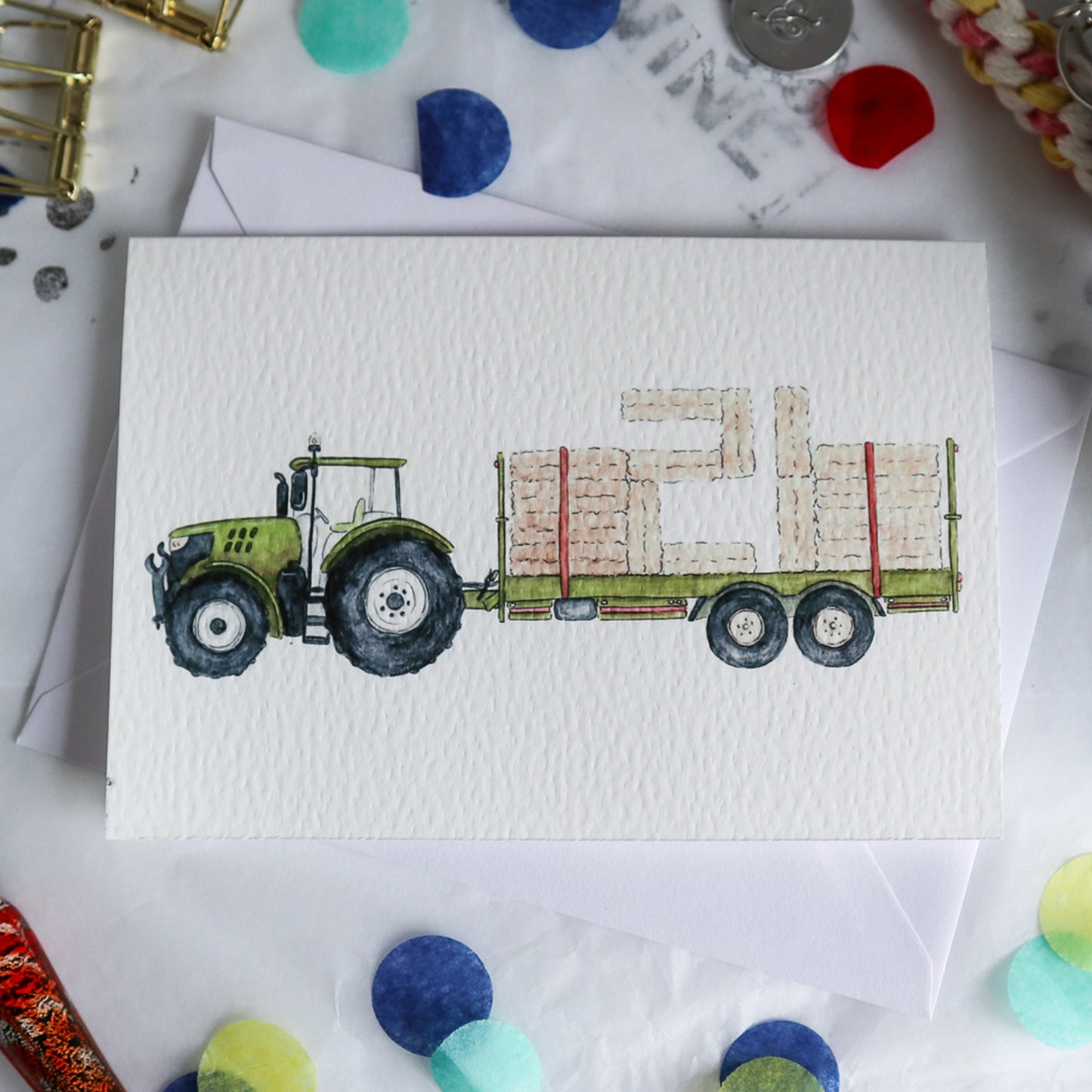 Green Tractor and Trailer 21st Birthday Card