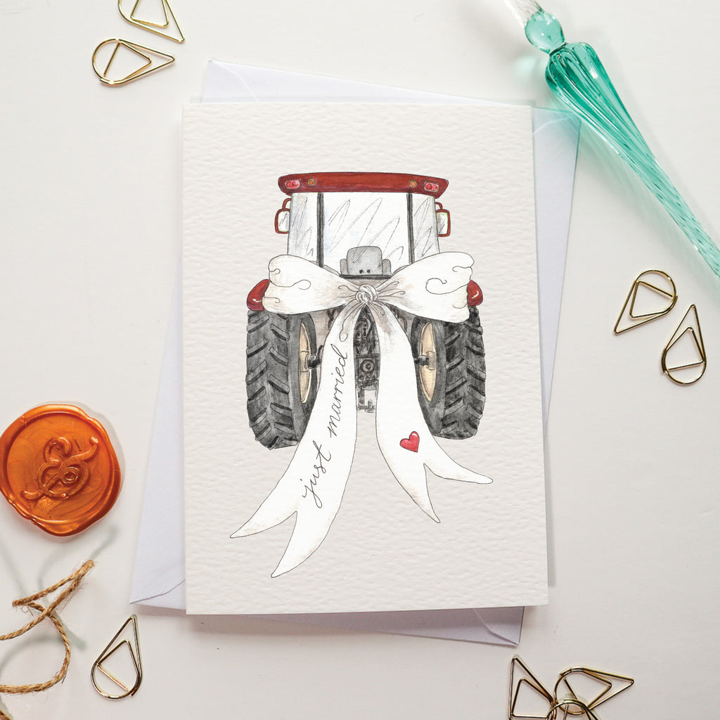 Just Married Bow Tractor Card