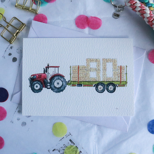 Red Tractor and Trailer 80th Birthday Card