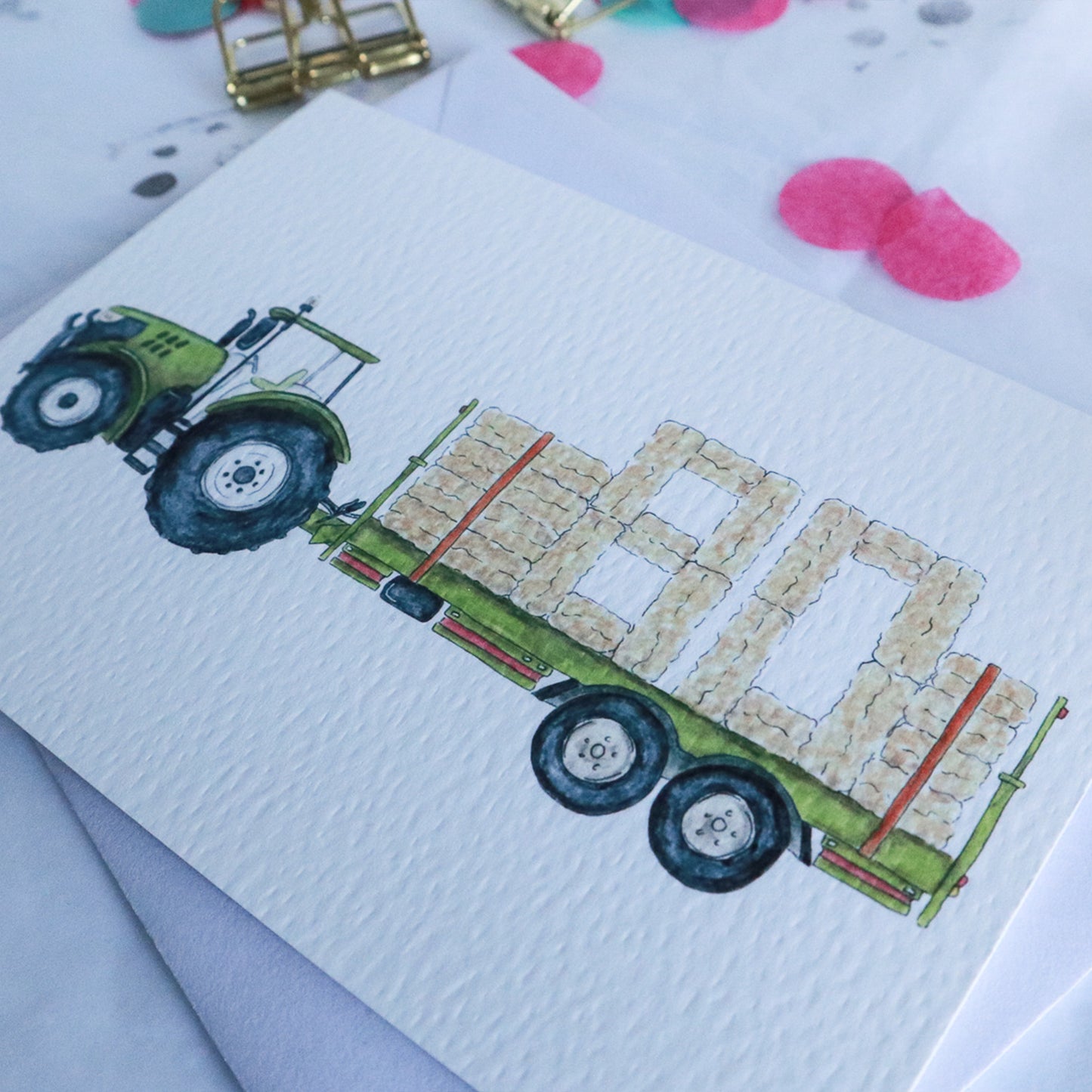 Green Tractor and Trailer 80th Birthday Card