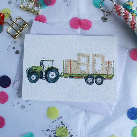 Green Tractor and Trailer 80th Birthday Card