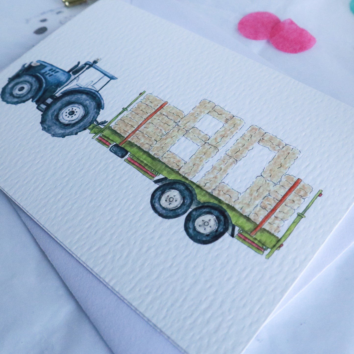 Blue Tractor and Trailer 80th Birthday Card