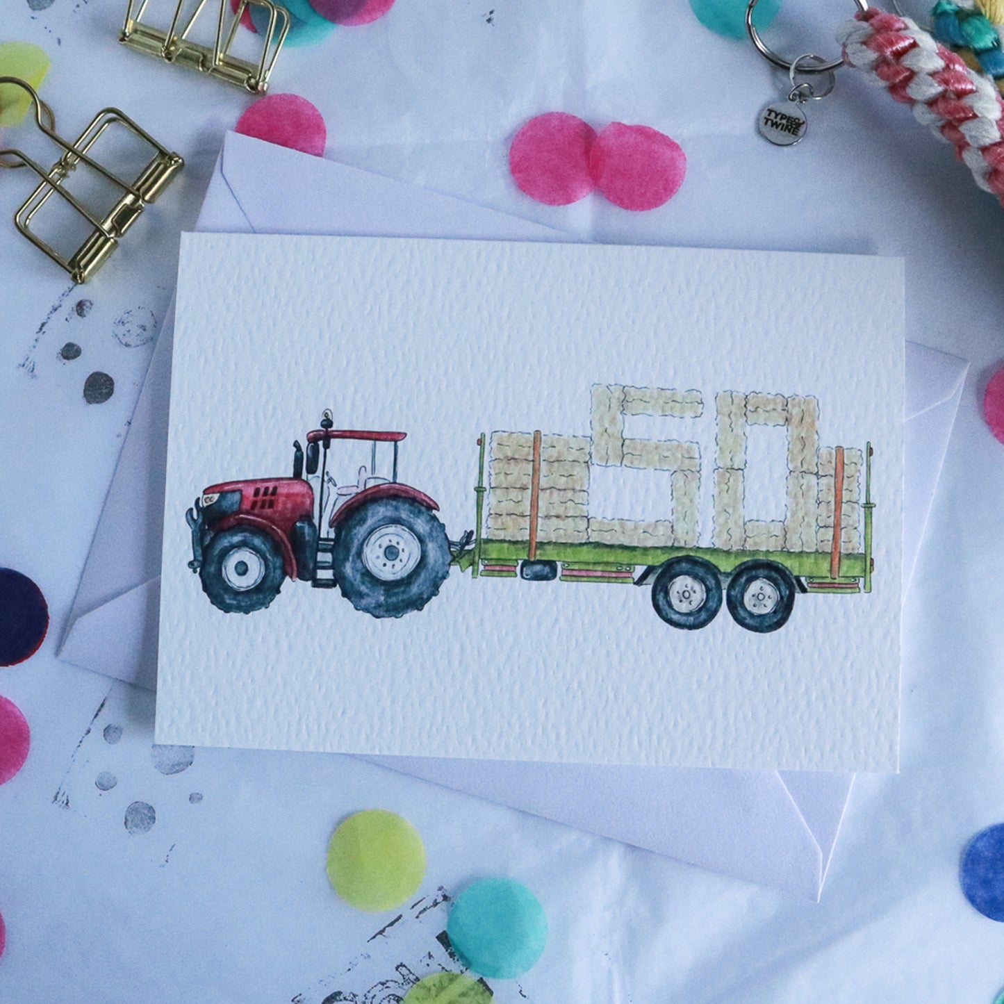 Red Tractor and Trailer 50th Birthday Card