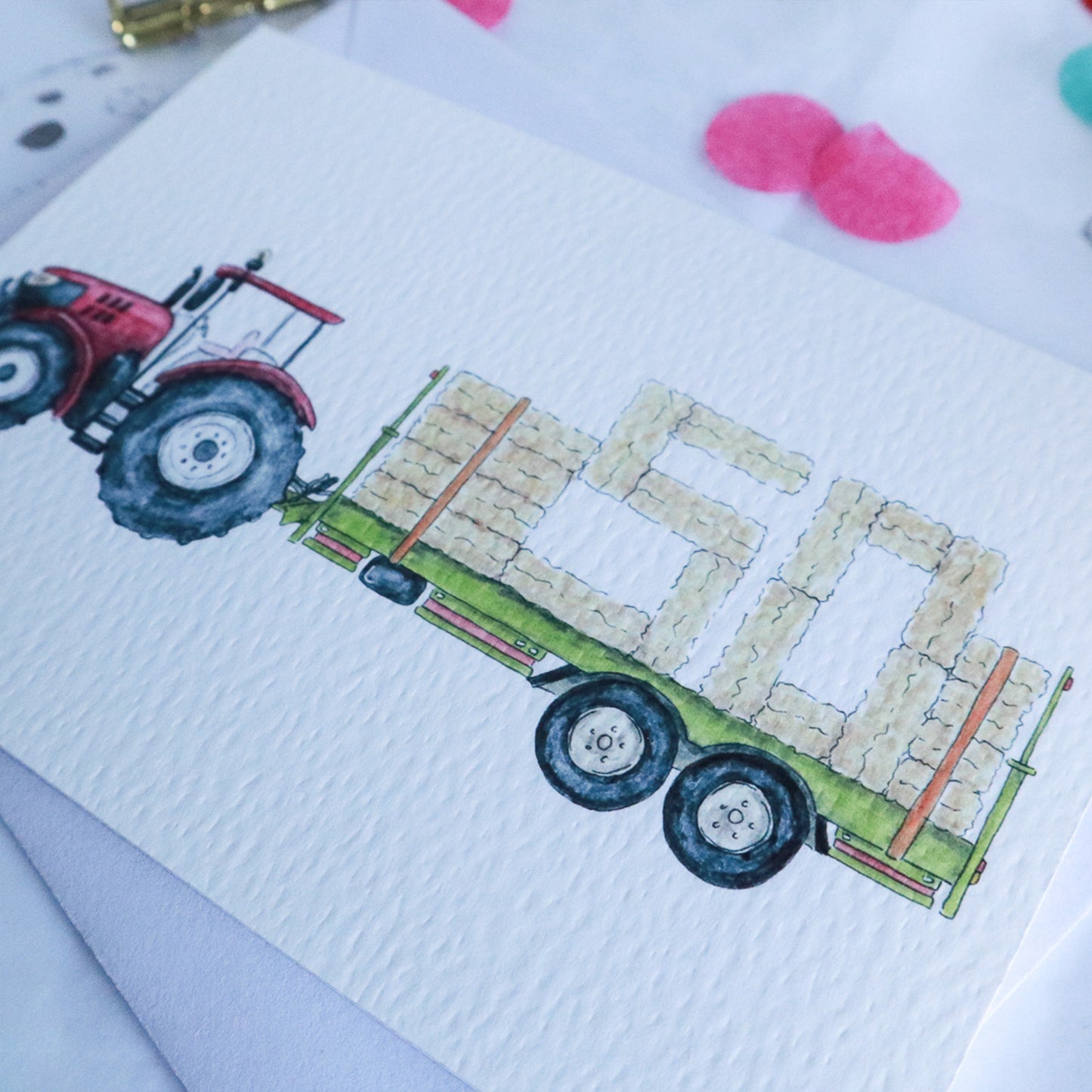 Red Tractor and Trailer 50th Birthday Card