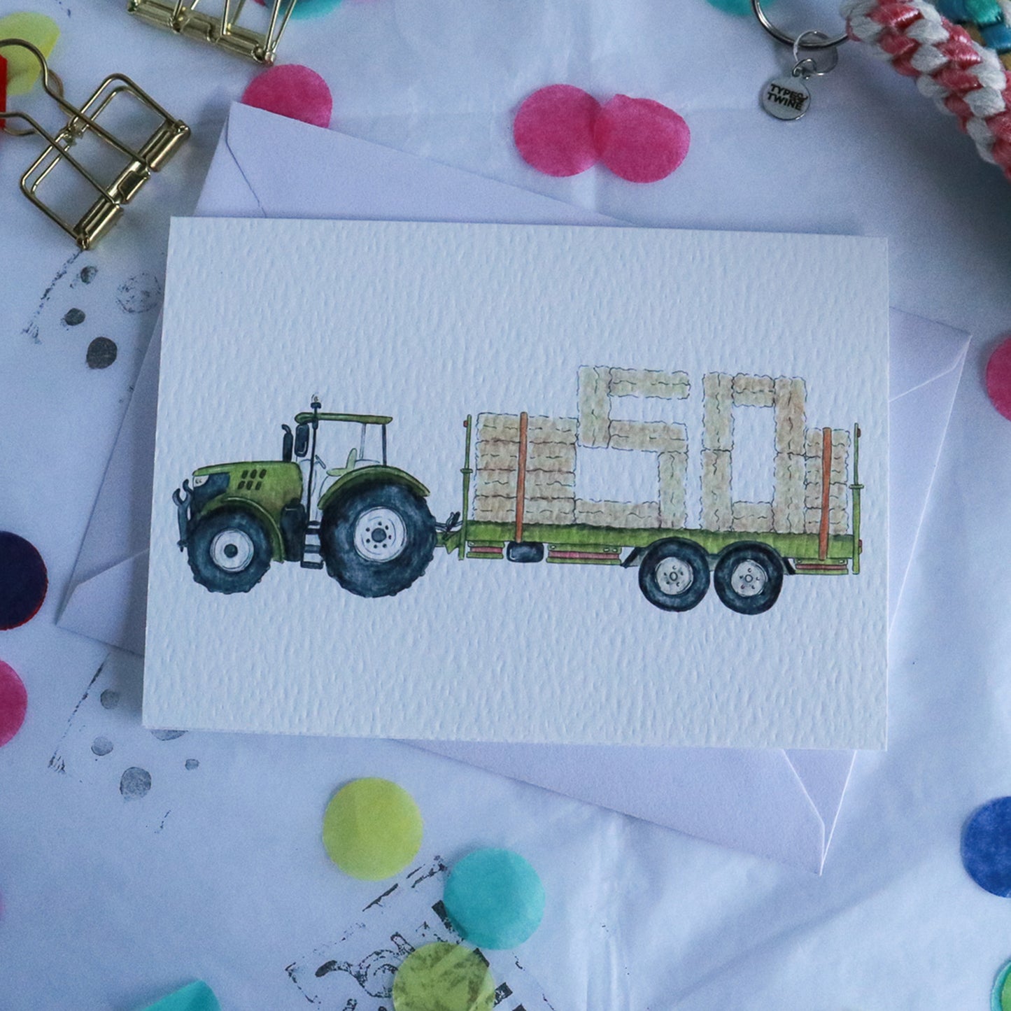 Green Tractor and Trailer 50th Birthday Card