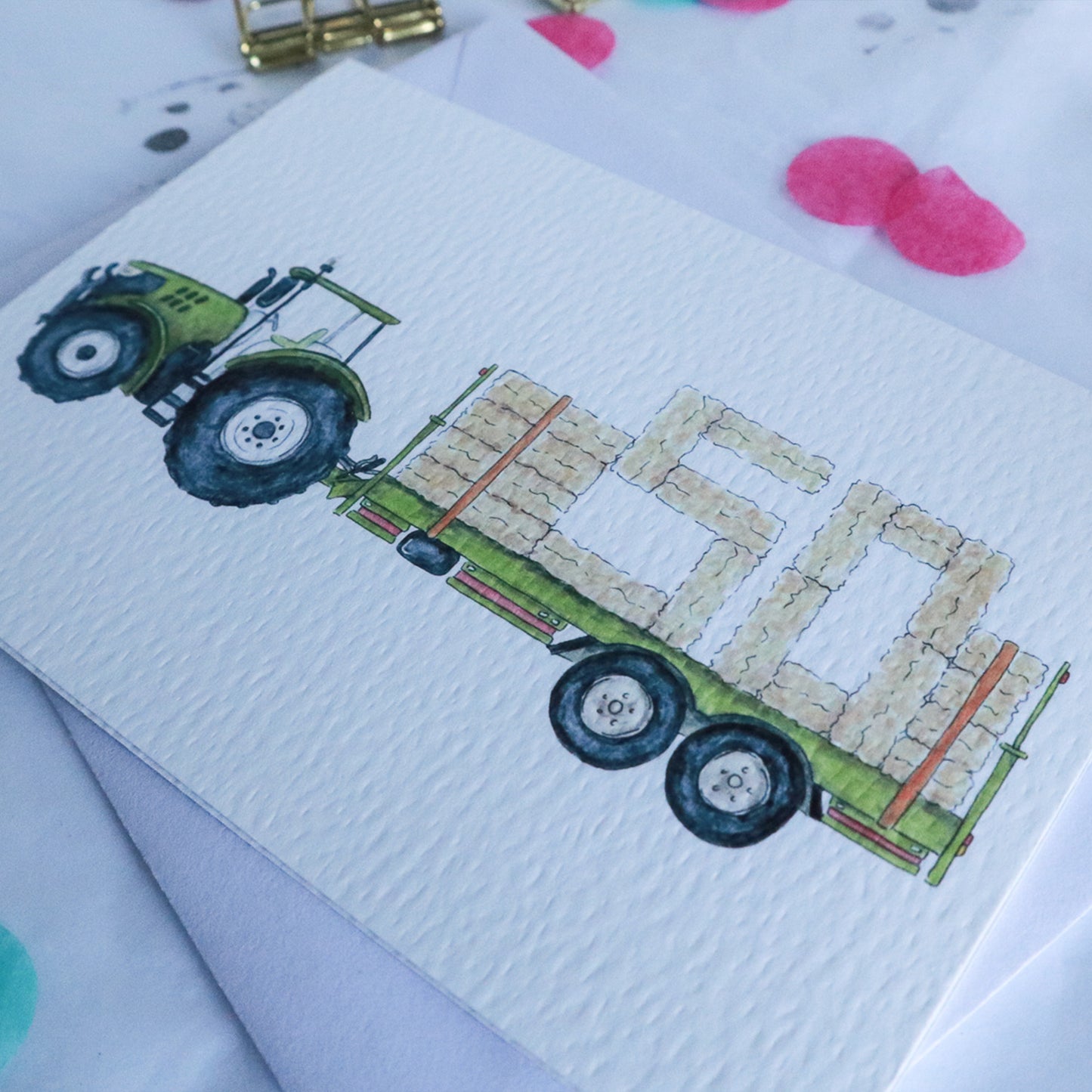 Green Tractor and Trailer 50th Birthday Card