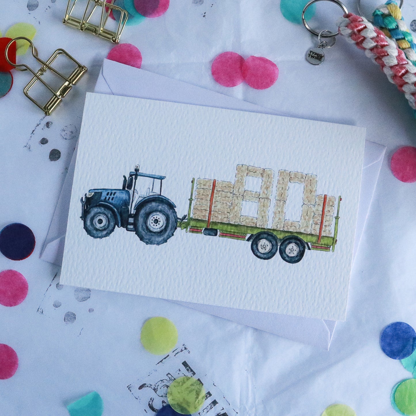 Blue Tractor and Trailer 80th Birthday Card